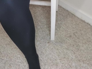 Putting 3 pairs of my old cum stained tights on in front_of thecamera makes him too excited