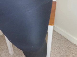 Putting 3 pairs of my old cum stained tights on in_front of the camera makes him too_excited