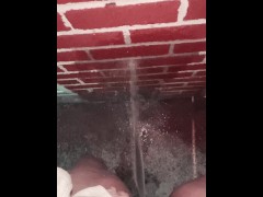 Naughty Slut Power Washes the wall with piss