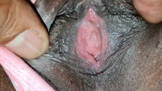 Touching Close-Up Of A Wet Black Pussy In Natural Stained Panties