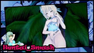 Orgasm Occurs As A Result Of Genshin Impact Lumine's Fingering Herself On The Beach