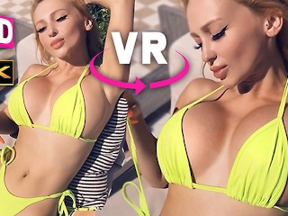 BIG FAKE TITS IN VR 3D 4K AT THE POOL - VIRTUAL REALITY BIMBO MICRO BIKINI FUCK 360/180