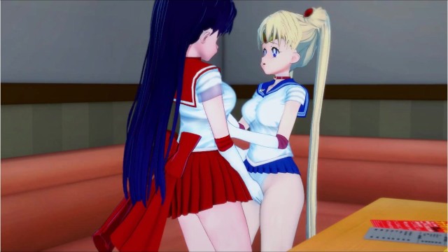 Sailor Moon and Sailor Mars - lesbian sex, fingering, eat out, and trib. Lesbian hentai.