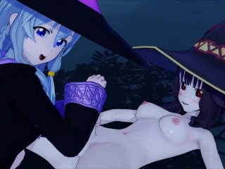 Futa Konosuba Megumin X Wandering Witch Elaina 3D Hentai