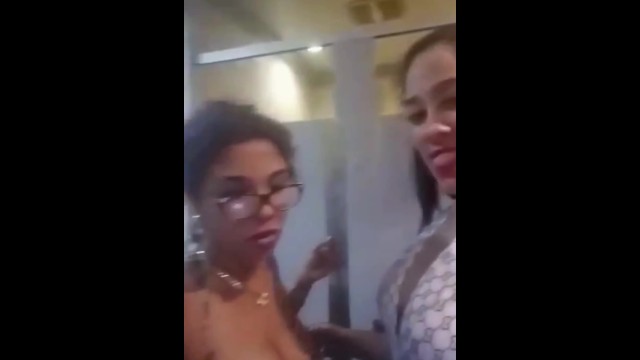 Lesbian strippers making out in a bathroom (1)