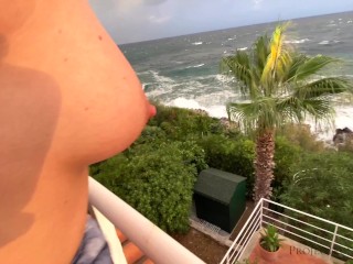romantic morning quickie - impregnating mystepsis on the balcony with neighborswatching