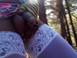 Black Tranny In The Forest Flashing Her Shemale Cock Outdoors