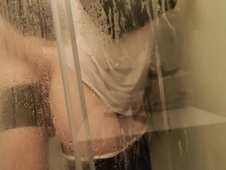 Sex in showerwith clothes on. LeggingsAdidas. Wetlook.