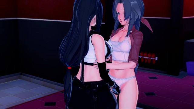 Tifa and Aerith have lesbian sex, strapon and pussy eating. Final Fantasy 7 Hentai.