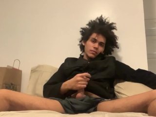 Kinky Hair Hispanic Teen Touches Himself And Masturbates
