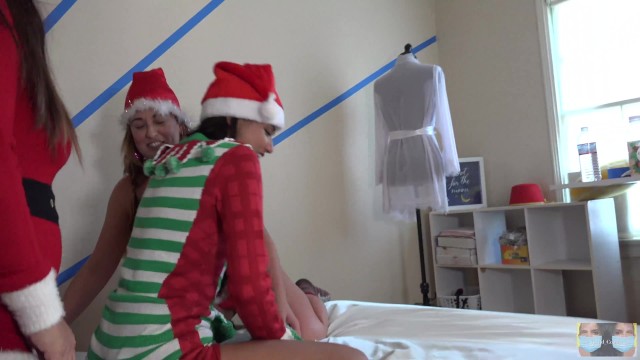 Naughty Christmas Elves Gets Busted Threeway Pillow Humping 6