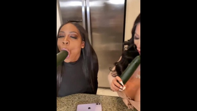 MS.PALOMARES AND JAZMINE CHARM SUCK ON CUCUMBERS 