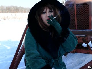 Alhana Winter Green Jacket And Gloves Smoke