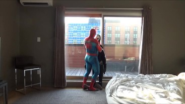 spiderman humping skeleton dummy for construction working to see