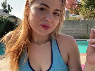 JOI POV I am your Lesbian StepDaughter in yoga pants, outdoor nudity porn_star Siouxsie Q freckles