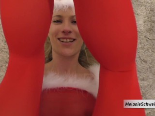 Naughty Christmas Bitch sticks her finger_in her ass and licksit off. Then she fucks him. Amateur!