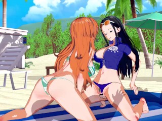 One_Piece - Nami X Nico Robin Threesome 3D Hentai