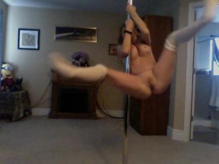 Petite Gmilf Santa's Helper Riding The Pole And Stripping Down Slowly
