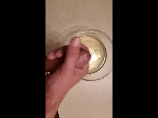 Piss and cum into a_bowl. Using piss as_lube.