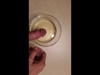 Piss and cum into a bowl.Using piss as_lube.