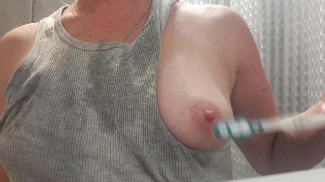 Nipples playing by toothbrush and Spitting on Tits and Rub my Clit by ToothBrush 4