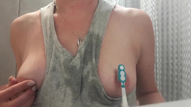 Nipples playing by toothbrush and Spitting on Tits and Rub my Clit by ToothBrush 4