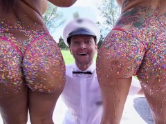 BANGBROS - Rose Monroe & Lilith Morningstar's Big Asses Covered In Candy (Yum)