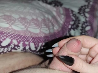 I scratch his balls with my sharp,pointed black nails and rub_his cock until he cums *cumblast*