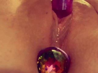 Close up Edging my swollen cunt_with a vibrator Butt_plugged