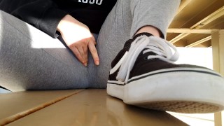 In Grey Tights Public Pussy Rubbing And Humping On A Picnic Table