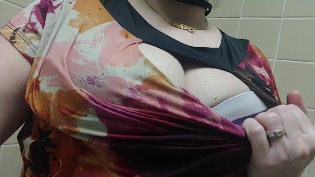 Public Bathroom Big Tits - Horny Real MILF in Public Work Bathroom Fondling her Huge Tits with a Peep  Show. - Pornhub.com