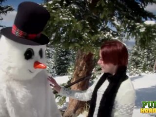 PUBLICHANDJOBS Brandi_De Lafey Strokes Frosty the_Snowman While Stranded_in the Mountains