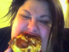 SSBBW eats tiny pizza pig out