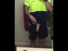 Cock tease in the mirror tradie