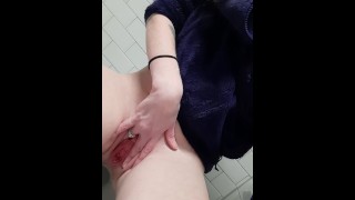 FrankiFox Finger Fucks Her Tight pussy in the Public Restroom