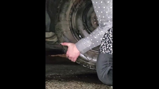 Christmas Flat Tire-Escort Damsel in Dress in Rain Takes Care of Herself-  Voyeur POV Video-Dialogue - Pornhub.com
