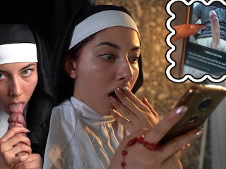 Screen Capture of Video Titled: Naive Nun is tricked by WhatsApp and exorcises a cock
