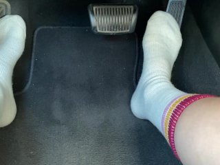 Long Feet Driving in Long_White Socks*Pedals*
