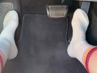 Long Feet Driving in Long White_Socks *Pedals*