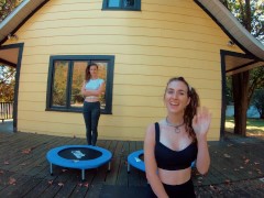 Piper Blush and Charlotte Blush on trampoline