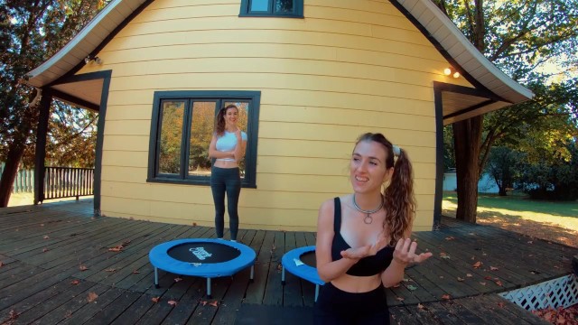 Piper Blush and Charlotte Blush on trampoline, NO BRA - Piper Blush