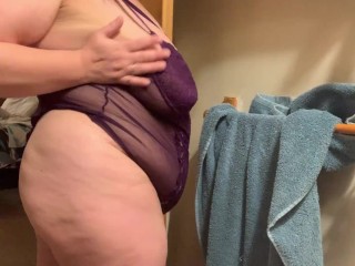 Purple_strappy mesh lingerie bbw tryon booty jiggle and tits