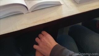 In A University Class A Teacher Jerks Off A Student's Cock Until Misscreamy Cums