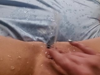 Fingering Pussy, Huge Squirt Leaves Puddle In Amateur Bed