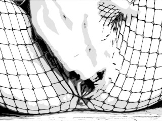 ASMR Fishnets in Comic Book style B&W with lots of moaning, wimpering,and long_nails finger fucking