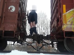 Pissing and Messing Around on an Abandoned Train (no cum)
