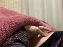 Nipple cum on the bed