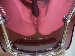 pussy playing on my pink glas chair