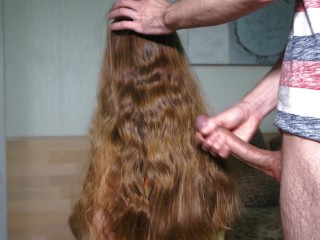 Hair Fetish. Jerked off_and cum on beautiful_hair. Cum on Foxy's hair.