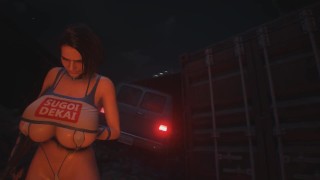 Girl with big huge boobs and bikini in the zombie world | Porno game